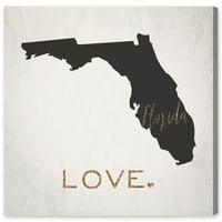 Karte avenije i zastave Runway Avenue Wall Art Canvas Otisci 'Florida Love' Us State Maps - Crno, zlato