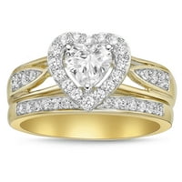 Sterling Silver s 14ky zlatnim srcem s halo simuliranim dijamantnim mladenkinim prstenima
