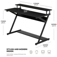 47.2 ”stol za pisanje računalnog stola za kućni ured za radne stanice za igranje, bijeli i crni