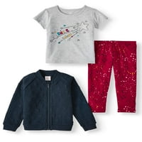 Wonder Nation Bomber jakna, grafička majica i tiskane gamaše, set odjeće