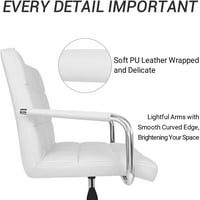 Uredska stolica s podesivim srednjim naslonom, kožna stolna stolica s rebrastim naslonom za ruke, bijela