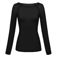 Ženske majice, Ženske jednobojne prozirne majice dugih rukava, bešavni pripijeni gornji dio, mrežasta košulja, bluza, crne haljine
