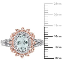 Miabella Ženska karat T.G.W. Ovalno izrezana akvamarina i karata T.W. Okrugli dijamant 10kt ružičasti zlatni halo prsten