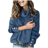 Ženski pulover s dugim rukavima s dugim rukavima, preveliki pleteni džemper, majice s kapuljačama s prednjim džepom, plavi;