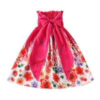 Haljina za plažu s naramenicama bez rukava s cvjetnim printom za djevojčice u boemskom stilu s mašnom, odjeća za princeze za djevojčice
