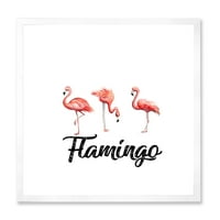 DesignArt 'Tri flamingosa na bijeloj seoskoj kući uokvireni umjetnički tisak