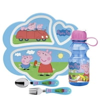 Zak dizajnira dječji pribor za obrok Set Melamin i plastični podijeljeni tanjur s priborom i bočicom vode, Peppa svinja