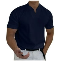 Muška poslovna košulja u obliku kroja u obliku slova u, jednobojni široki gornji dio kratkih rukava u tamnoplavoj boji, u obliku