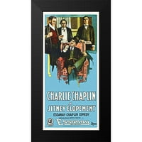 Holivudska arhiva fotografija, muzejska umjetnička gravura u crnom modernom okviru pod nazivom Charlie Chaplin-bijeg na jitni, 1915