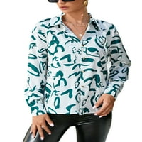 Topovi za žene, Bluza na kopčanje, košulje s reverima, labava uredska košulja s dugim rukavima, zelena;