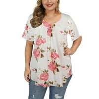 Ženska majica s modnim printom Plus size kratkih rukava s okruglim vratom bluza vrhovi u bijeloj boji