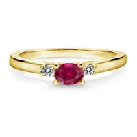 Kralj dragulja 1. Okrugli prsten s crvenim rubinom i bijelim dijamantom u 18K žutom zlatu, obložen srebrom.