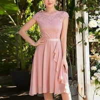 Maksi haljine za žene ljetna haljina Rasprodaja Vintage cvjetna čipkasta Šifonska haljina kratkih rukava s okruglim vratom do koljena