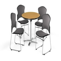 Višenamjenski komplet za sobu za odmor, 42-inčni sklopivi okrugli stol i stolice od tkanine, hrastova obloga sa sivim sjedalima