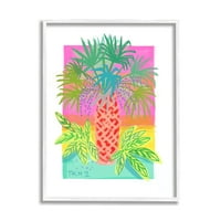 Stupell Industries Neon Palm Tree Botanicals Tropska obalna lišća Grafička umjetnost Bijela uokvirena umjetnička umjetnost Umjetnička