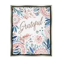 Stupell zahvalni ružičasti cvjetni cvjetovi botaničko i cvjetno slikarstvo Sivi plovak uokvireni umjetnički tisak zidna umjetnost