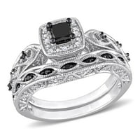 Dvodijelni Set za vjenčanje od srebra od srebra s crno-bijelim dijamantima izrezanim od srebra od srebra od srebra od srebra od srebra