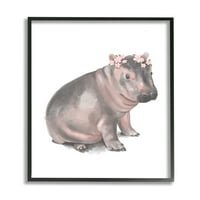 Stupell Industries Cvjetna kruna Baby Hippo Soft Animal Illustracija Black Framed, 20, dizajn Daphne Polselli