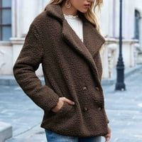 Zimska jakna za žene vintage kardigan od flisa s reverima dugih rukava moderan jednobojni topli kaput na kopčanje gornja odjeća s