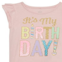Wonder Nation Baby & Toddler Girl rođendanska majica, tutu suknja i traka za glavu, set