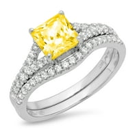 3k Princess Cut Diamond s imitacijom žutog dijamanta 14k pasijans od bijelog zlata s naglascima vjenčani set od 8,75