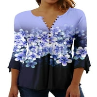 Glonme/ ženske ljetne majice, košulje-tunike s rukavima, majica sa V-izrez, ženski zgodan pulover, casual majica s cvjetnim ispis-C