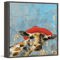 Uokvirena slika plovka s crvenim šeširom žirafe, ispis na platnu