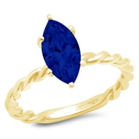 2,0 karatni vjenčani prsten od lažnog plavog safira u markiznom rezu od 14 karatnog žutog zlata, veličine 5,5