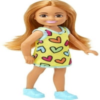 Lutka Barbie Chelsea, mala lutka u odvojivoj haljini s printom srca, tamne kose i smeđih očiju