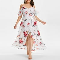 Ženska predimenzionirana haljina kratkih rukava s ramena, boho sarafani s cvjetnim printom, ljetne Ležerne labave nepravilne duge