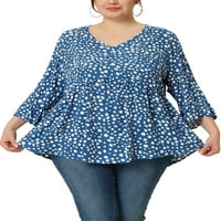 Jedinstvene ponude ženske plus size v vrat ruffle rukte polka točkice babydoll vrh