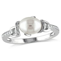 Prsten od čistog srebra s bijelim slatkovodnim kultiviranim biserima i dijamantima