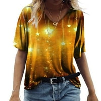 Ljetna bluza, ženska modna ležerna majica s digitalnim printom mjeseca i zvijezda, široka majica kratkih rukava, top od 2 inča