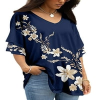 Ženska ljetna majica s cvjetnim printom, majica s izrezom u obliku slova B, boemska bluza od tunike, pulover za kupovinu, Mornarska,