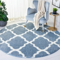 Čupavi tepih od četiri lista, 6'7 6'7 okrugla, plavo-bijela