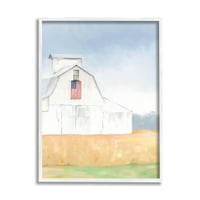 Američka zastava, bijela seoska štala, seoski krajolik, slika u bijelom okviru, zidni tisak, dizajn EMP Hall