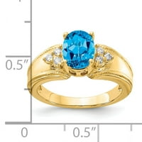 8-struki ovalni plavi topaz i dijamantni prsten od žutog zlata