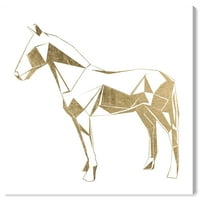 Wynwood Studio životinje zidne umjetničke platnene otiske 'equus geometrica Gold Metallic' Form Animals - Zlato, bijelo