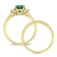 10-karatni smaragdni i dijamantni Ženski vjenčani set od 3-karatnog žutog zlata koji se sastoji od 2 komada