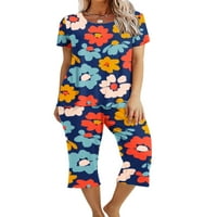 Ženska pidžama, Kompleti pidžame s kratkim rukavima, kompleti pidžame s okruglim vratom, Ženska odjeća, košulja i Capri hlače, spavaćica