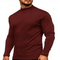 Muške majice u boji s visokim vratom u boji, jesenska modna osnovna majica, pulover s dugim rukavima, boja crnog vina, 2 inča