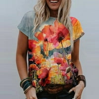 Ženske modne casual Plus size slikovito cvijeće tiskanje majice s okruglim vratom majice Ženske majice