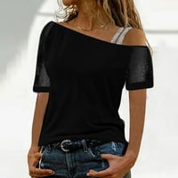 Ženske jednobojne majice s ramena, sjajna košulja kratkih rukava, bluze s vrhovima