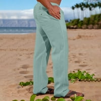Muški Joggeri u A-listi, Muške obične Ležerne hlače s elastičnim pojasom i džepom od pamuka i lana, hlače u menta zelenoj boji