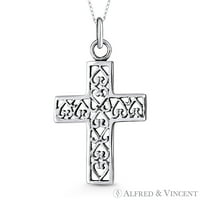Latinski križ i filigranski Privjesak u obliku srca i ogrlica od oksidiranog srebrnog lanca. Sterling srebro