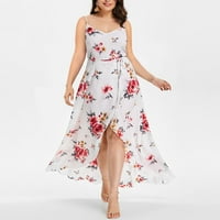 Midi haljine za žene Plus Size Ženska ležerna duga haljina s izrezom u obliku slova B i boho cvjetnim printom bez rukava