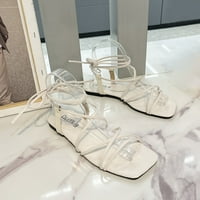 Sandale za žene, modne Rimske cipele, japanke s četvrtastim prstima, ženske ravne sandale s križnim remenom, bež 37