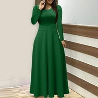 Haljine za žene, duge ljetne i jesenske jednobojne pripijene maksi haljine s dugim rukavima, zelena haljina s lumenom, veličina