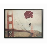 Stupell Industries Bridge Girl Balloons Sažetak moderni dizajn kolaža Photography Crna framed Art Print Art Art, 16x20