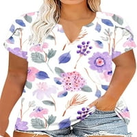 Ženske majice Plus Size ljetne majice s cvjetnim printom ženski modni pulover casual tunika ljubičasta boja;